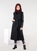 Tesettür giyim LACİVERT KOLLARI DERİ DETAYLI KABAN 9470 