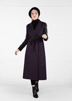 Tesettür giyim MÜRDÜM KOLLARI DERİ DETAYLI KABAN 9470 