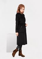 Tesettür giyim SİYAH FERMUARLI BELİ BÜZGÜLÜ KABAN 9473 