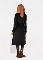 Tesettür giyim SİYAH FERMUARLI BELİ BÜZGÜLÜ KABAN 9473 