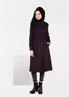 Tesettür giyim MÜRDÜM FERMUARLI BELİ BÜZGÜLÜ KABAN 9473 