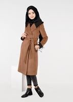 Tesettür giyim TURUNCU KRUVAZE CEP DETAYLI KABAN 9474 