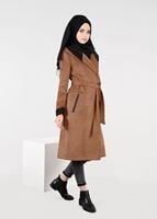 Tesettür giyim TURUNCU KRUVAZE CEP DETAYLI KABAN 9474 
