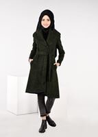 Tesettür giyim YEŞİL KIRÇILLI BİYELİ KABAN 9476