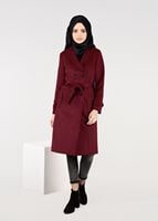Tesettür giyim BORDO KRUVAZE CEPLİ KABAN 9481 