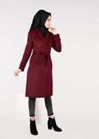 Tesettür giyim BORDO KRUVAZE CEPLİ KABAN 9481 