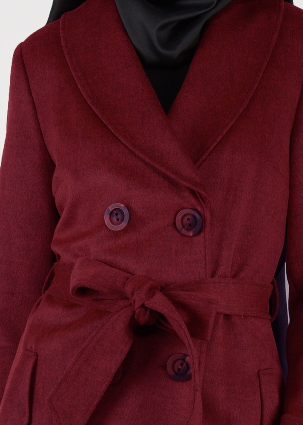 Tesettür giyim BORDO KRUVAZE CEPLİ KABAN 9481 