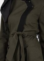 Tesettür giyim HAKİ CEPLİ KUŞAKLI KABAN 9485 