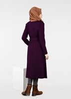 Tesettür giyim BORDO CEPLİ KUŞAKLI KABAN 9485 