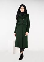 Tesettür giyim YEŞİL KEMERLİ FLETO CEP KABAN 9486 