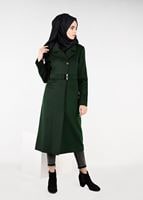 Tesettür giyim YEŞİL KEMERLİ FLETO CEP KABAN 9486 