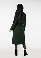 Tesettür giyim YEŞİL KEMERLİ FLETO CEP KABAN 9486 