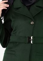 Tesettür giyim YEŞİL KEMERLİ FLETO CEP KABAN 9486 