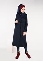 Tesettür giyim LACİVERT KEMERLİ FLETO CEP KABAN 9486 