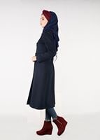 Tesettür giyim LACİVERT KEMERLİ FLETO CEP KABAN 9486 