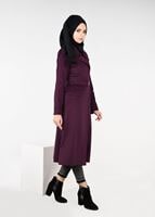 Tesettür giyim MOR KEMERLİ FLETO CEP KABAN 9486 