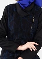 Tesettür giyim SİYAH FERMUARLI JAKAR KEÇE KABAN 9495