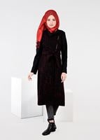 Tesettür giyim SİYAH FERMUARLI JAKAR KEÇE KABAN 9495