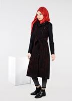 Tesettür giyim SİYAH FERMUARLI JAKAR KEÇE KABAN 9495