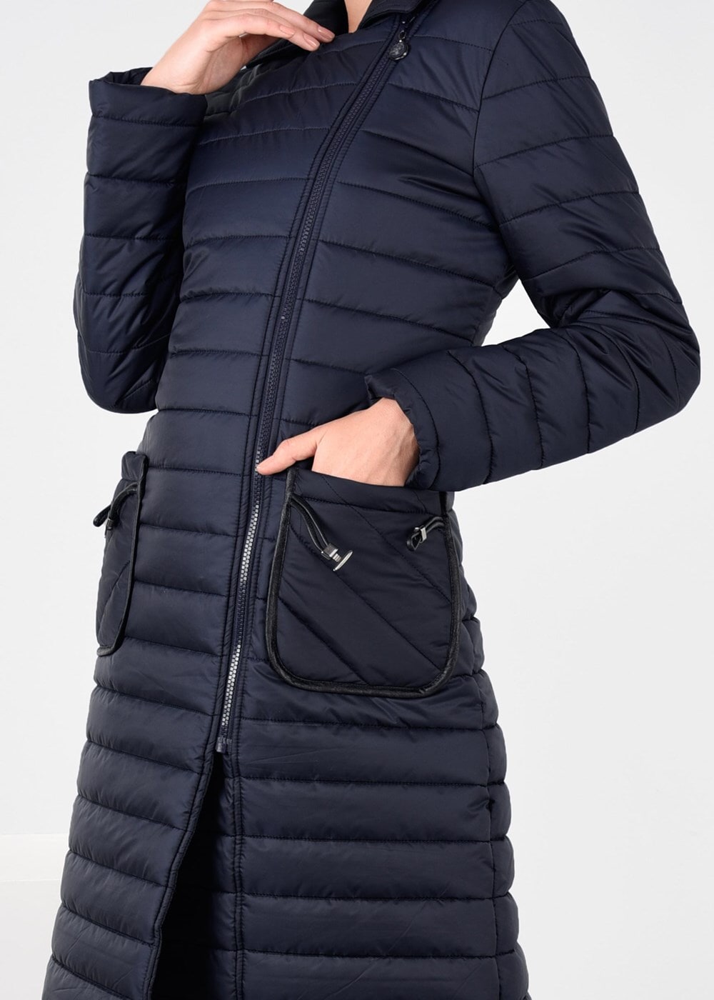 Tesettür giyim LACİVERT CEP DETAYLI KAPİTONE KABAN  9496 