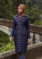 Tesettür giyim LACİVERT CEP DETAYLI KAPİTONE KABAN  9496 