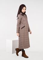 Tesettür giyim KAHVE KARE KAPİTONE KABAN 9502