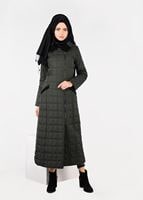Tesettür giyim HAKİ KARE KAPİTONE KABAN 9502