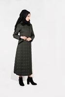 Tesettür giyim HAKİ KARE KAPİTONE KABAN 9502
