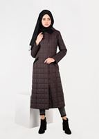 Tesettür giyim MÜRDÜM KARE KAPİTONE KABAN 9502