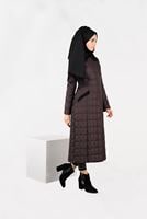 Tesettür giyim MÜRDÜM KARE KAPİTONE KABAN 9502
