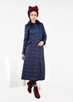 Tesettür giyim LACİVERT KARE KAPİTONE KABAN 9502