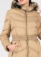 Tesettür giyim KAHVE PELUŞ KAPÜŞONLU ŞİŞME KABAN 9507 