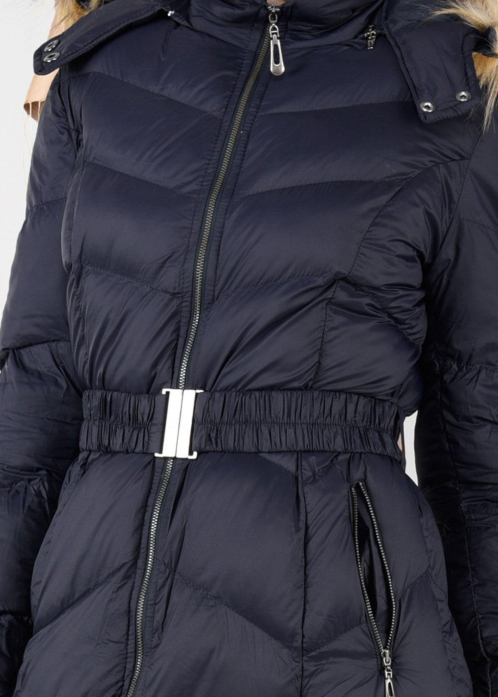 Tesettür giyim LACİVERT PELUŞ KAPÜŞONLU ŞİŞME KABAN 9507 