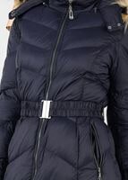 Tesettür giyim LACİVERT PELUŞ KAPÜŞONLU ŞİŞME KABAN 9507 