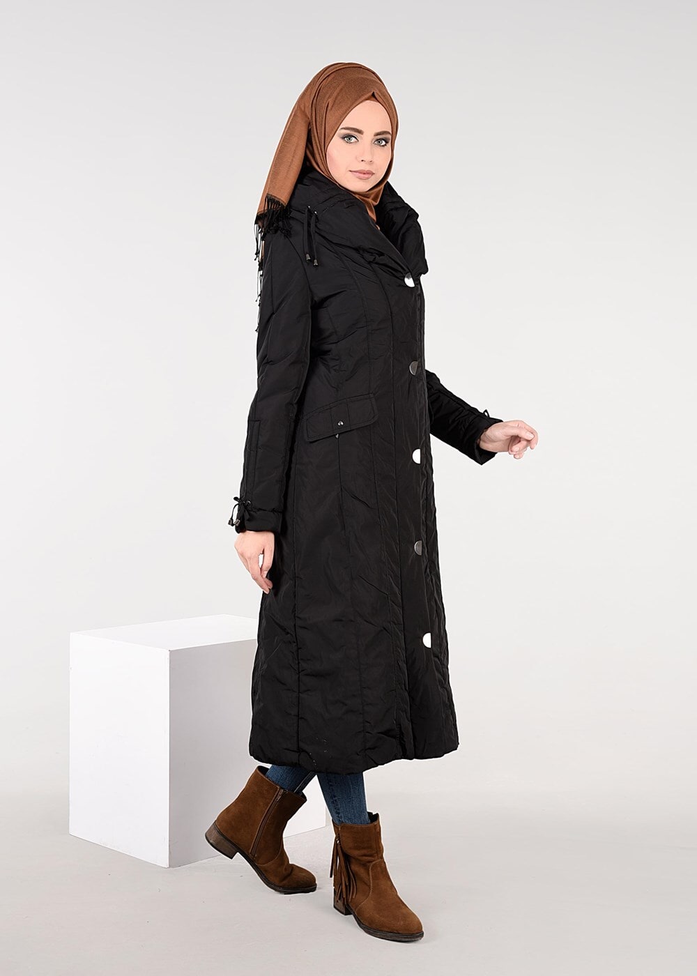 Tesettür giyim SİYAH ALVİNA ŞİŞME KABAN 9511