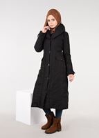 Tesettür giyim SİYAH ALVİNA ŞİŞME KABAN 9511