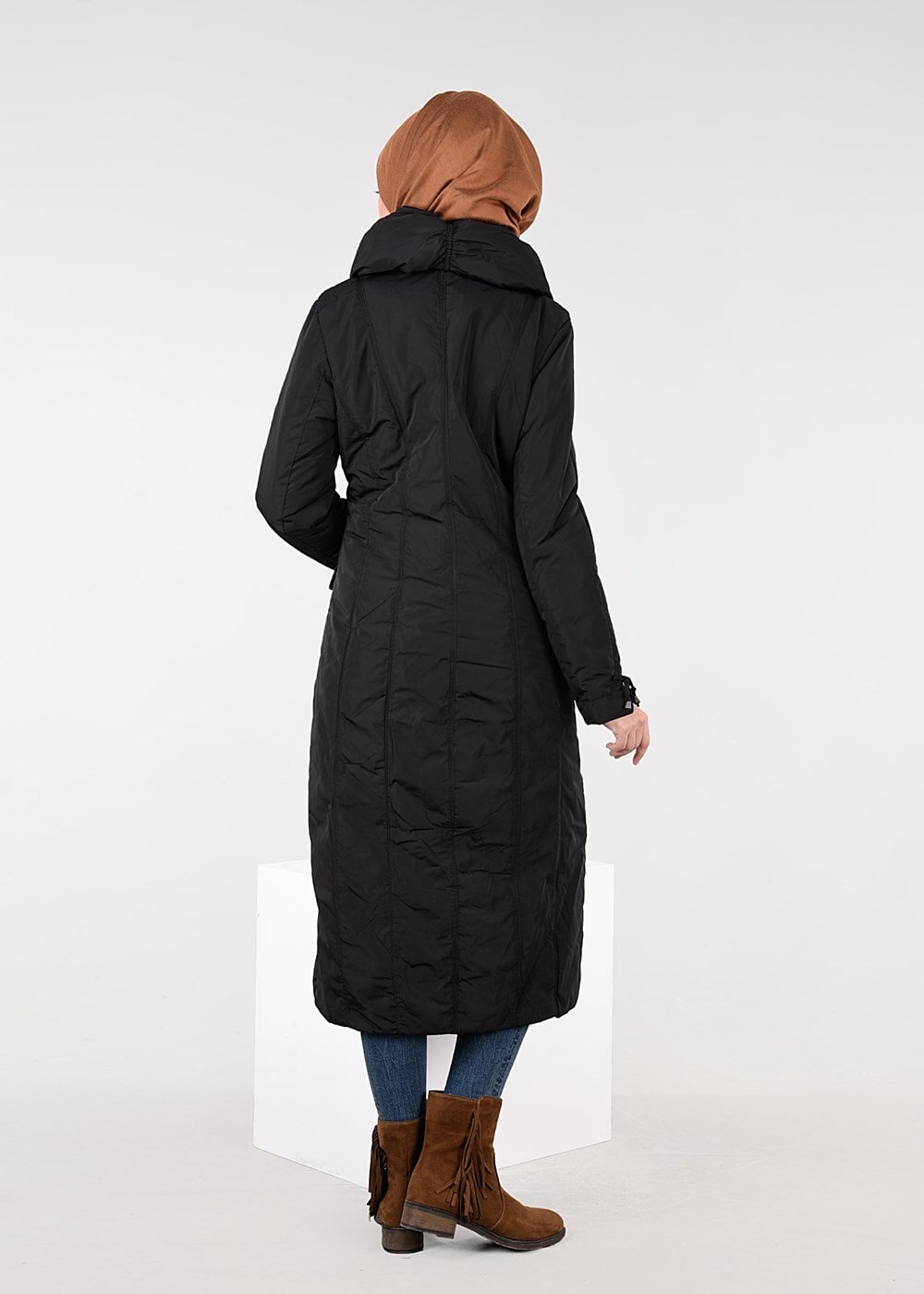 Tesettür giyim SİYAH ALVİNA ŞİŞME KABAN 9511