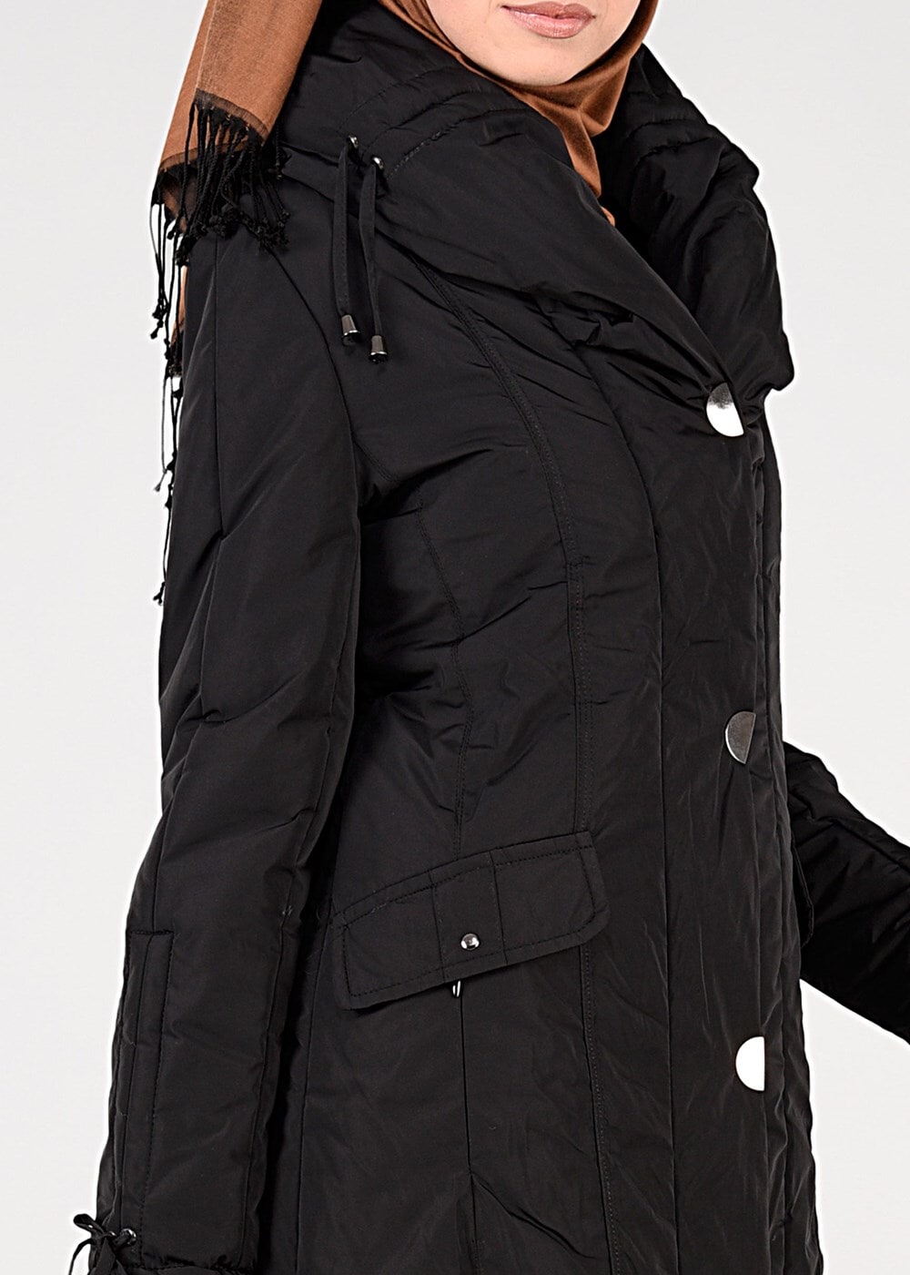 Tesettür giyim SİYAH ALVİNA ŞİŞME KABAN 9511