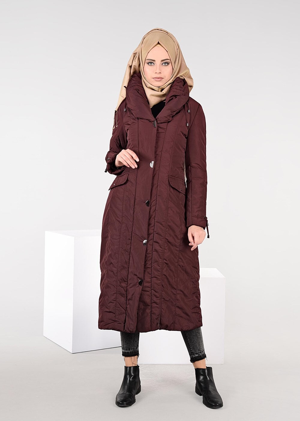 Hijab clothing CLARET RED ALVINA PUFFER COAT 9511