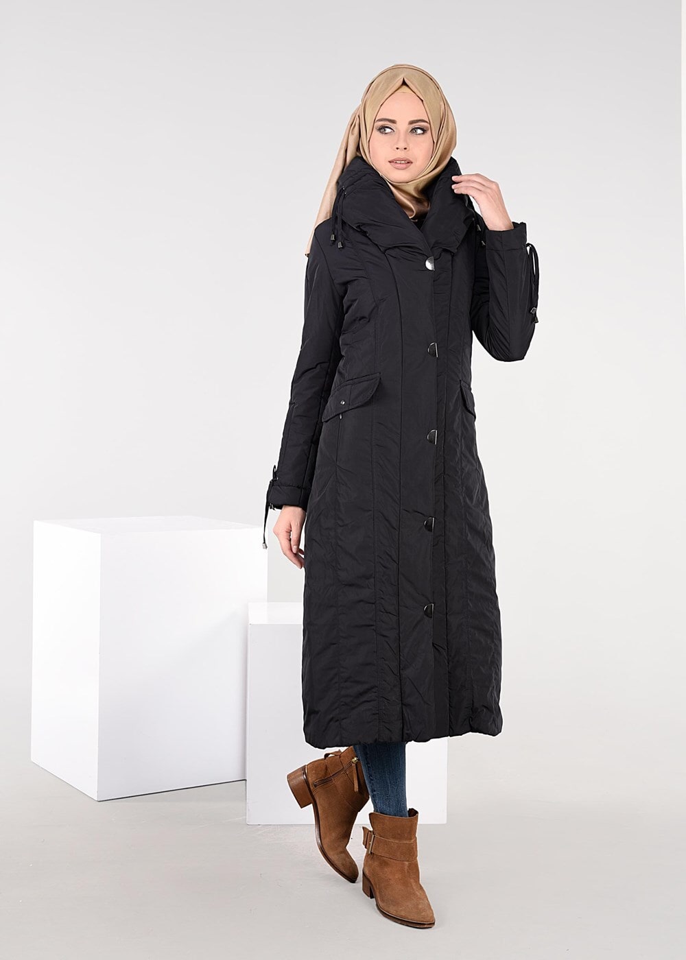 Tesettür giyim LACİVERT ALVİNA ŞİŞME KABAN 9511