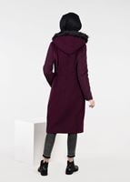 Tesettür giyim BORDO KÜRK DETAYLI BAĞCIKLI KABAN 9514