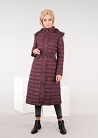 Tesettür giyim BORDO KAPÜŞONLU ŞİŞME KABAN 9517 