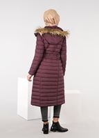 Tesettür giyim BORDO KAPÜŞONLU ŞİŞME KABAN 9517 