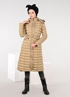 Tesettür giyim KAHVE KAPÜŞONLU ŞİŞME KABAN 9517 