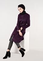 Tesettür giyim MOR BİSİKLET YAKA BİYELİ KABAN 9522 