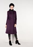 Tesettür giyim MOR BİSİKLET YAKA BİYELİ KABAN 9522 