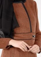 Tesettür giyim TURUNCU BİSİKLET YAKA BİYELİ KABAN 9522 