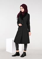 Tesettür giyim SİYAH KRUVAZE DÜĞMELİ KABAN 9528 