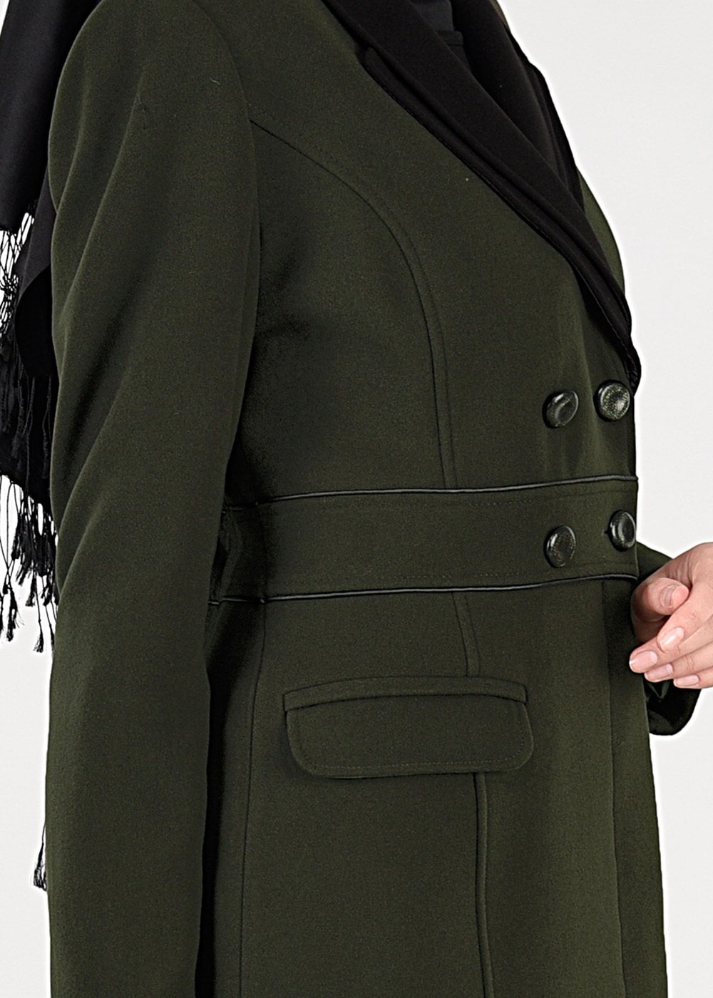 Tesettür giyim HAKİ KRUVAZE DÜĞMELİ KABAN 9528 