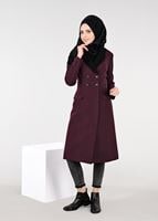 Tesettür giyim MÜRDÜM KRUVAZE DÜĞMELİ KABAN 9528 